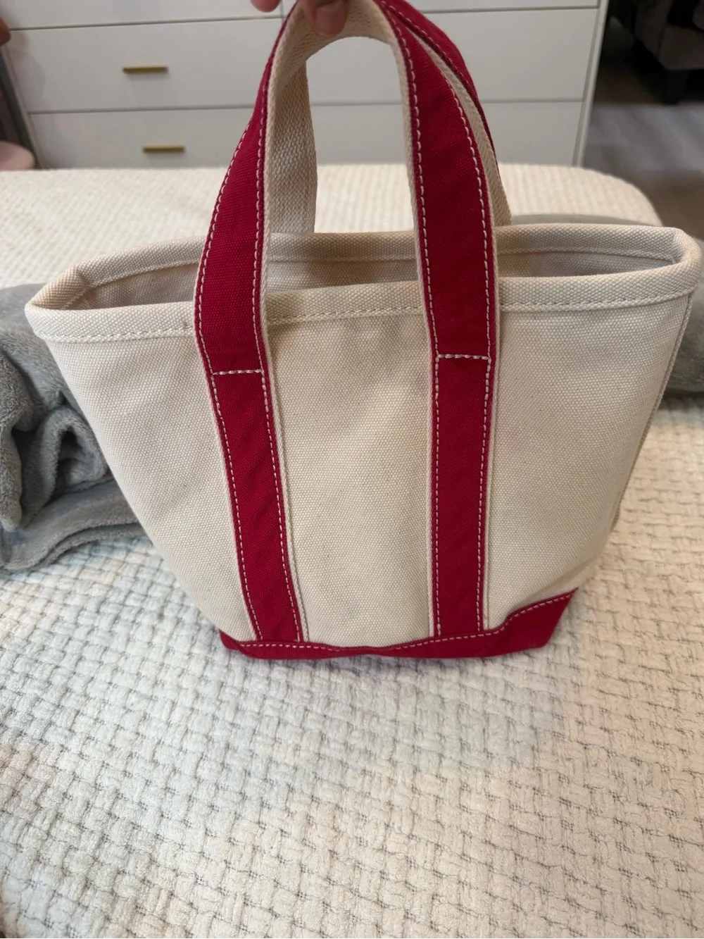 Lands' End Canvas Tote in Cream with Red Trim